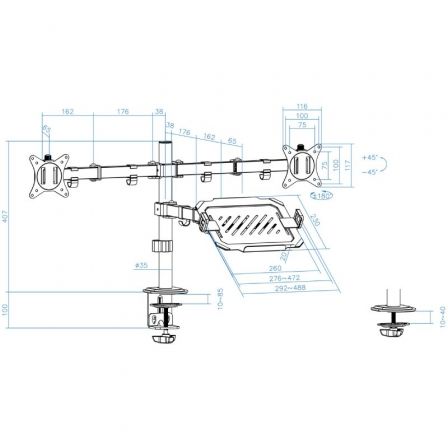 Tooq Soporte de Mesa para 2 Pantallas 17''-32'' y Portátil DB1202TN-B